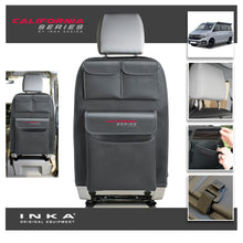 Load image into Gallery viewer, VW California T6.1,T6,T5 Inka Seatstor Seat Storage Three Pocket Organsier Tidy Black Leatherette With bespoke " California Series" embroidery