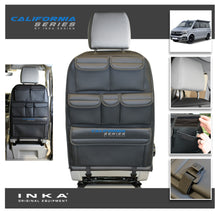Load image into Gallery viewer, VW California T6.1,T6,T5 Inka Seatstor Seat Storage Six Pocket Organsier Tidy Black Leatherette With bespoke " California Series" embroidery