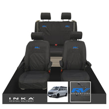 Load image into Gallery viewer, VW California Ocean/Coast/Beach/Surf Inka Fully Tailored Waterproof Seat Covers Black Front & Rear With ISOFIX Fits T6.1 ,T6,T5.1 all model years fits with and without airbags - RV ADVENTURE Embroidery