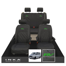 Load image into Gallery viewer, VW California Ocean/Coast/Beach/Surf Inka Fully Tailored Waterproof Seat Covers Black Front & Rear With ISOFIX Fits T6.1 ,T6,T5.1 all model years fits with and without airbags - RV ADVENTURE Embroidery