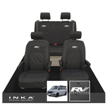 Load image into Gallery viewer, VW California Ocean/Coast/Beach/Surf Inka Fully Tailored Waterproof Seat Covers Black Front & Rear With ISOFIX Fits T6.1 ,T6,T5.1 all model years fits with and without airbags - RV ADVENTURE Embroidery