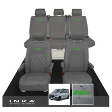Load image into Gallery viewer, VW California Ocean/Coast/Beach/Surf Inka Fully Tailored Waterproof Seat Covers Grey Front & Rear With ISOFIX Fits T6.1 ,T6,T5.1 all model years fits with and without airbags - RV ADVENTURE Embroidery