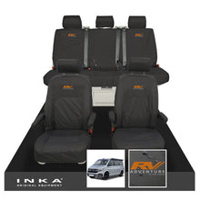 Load image into Gallery viewer, VW California Ocean/Coast/Beach/Surf Inka Fully Tailored Waterproof Seat Covers Black Front & Rear With ISOFIX Fits T6.1 ,T6,T5.1 all model years fits with and without airbags