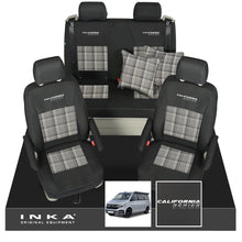Load image into Gallery viewer, VW California T6.1, T6, T5.1, T5 Ocean, Coast, Beach, SE, Surf INKA Tailored Seat Covers Second Skin With GTi Tartan Centres & Embroidery