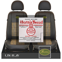 Load image into Gallery viewer, Land Rover Defender L316 INKA Front Pair Tailored Leatherette Seat Covers Ebony Black & Harris Tweed MY07-16 With Embroidery
