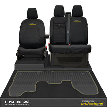 Load image into Gallery viewer, Ford Transit Custom INKA Front 1+2 Tailored Waterproof Seat Covers & Tailored Rubber Mat Black MY-12-23 (Choice of 7 Colours)