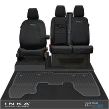 Load image into Gallery viewer, Ford Transit Custom INKA Front 1+2 Tailored Waterproof Seat Covers & Tailored Rubber Mat Black MY-12-23 (Choice of 7 Colours)