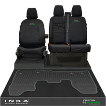 Load image into Gallery viewer, Ford Transit Custom INKA Front 1+2 Tailored Waterproof Seat Covers & Tailored Rubber Mat Black MY-12-23 (Choice of 7 Colours)