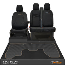 Load image into Gallery viewer, Ford Transit Custom INKA Front 1+2 Tailored Waterproof Seat Covers & Tailored Rubber Mat Black MY-12-23 (Choice of 7 Colours)