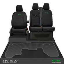 Load image into Gallery viewer, Ford Transit Custom INKA Front 1+2 Tailored Waterproof Seat Covers & Tailored Rubber Mat Black MY-12-23 (Choice of 7 Colours)
