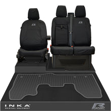 Load image into Gallery viewer, Ford Transit Custom INKA Front 1+2 Tailored Waterproof Seat Covers & Tailored Rubber Mat Black MY-12-23 (Choice of 7 Colours)