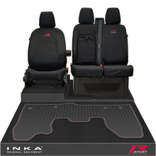 Load image into Gallery viewer, Ford Transit Custom INKA Front 1+2 Tailored Waterproof Seat Covers & Tailored Rubber Mat Black MY-12-23 (Choice of 7 Colours)