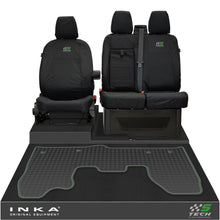 Load image into Gallery viewer, Ford Transit Custom INKA Front 1+2 Tailored Waterproof Seat Covers & Tailored Rubber Mat Black MY-12-23 (Choice of 7 Colours) - S-TECH Embroidery