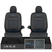 Load image into Gallery viewer, All New Ford Transit Custom Front 1+1 CUSTOM PROFESSIONAL INKA Bentley Leatherette Tailored Seat Covers Black MY-2024 (Choice of 7 Colours)