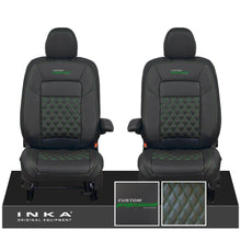 Load image into Gallery viewer, All New Ford Transit Custom Front 1+1 CUSTOM PROFESSIONAL INKA Bentley Leatherette Tailored Seat Covers Black MY-2024 (Choice of 7 Colours)