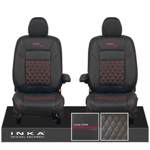Load image into Gallery viewer, All New Ford Transit Custom Front 1+1 CUSTOM PROFESSIONAL INKA Bentley Leatherette Tailored Seat Covers Black MY-2024 (Choice of 7 Colours)