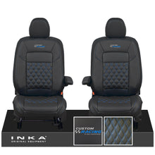 Load image into Gallery viewer, All New Ford Transit Custom Front 1+1 CUSTOM RACING INKA Bentley Leatherette Tailored Seat Covers Black MY-2024 (Choice of 7 Colours)