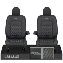 Load image into Gallery viewer, All New Ford Transit Custom Front 1+1 CUSTOM RACING INKA Bentley Leatherette Tailored Seat Covers Black MY-2024 (Choice of 7 Colours)