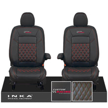 Load image into Gallery viewer, All New Ford Transit Custom Front 1+1 CUSTOM RACING INKA Bentley Leatherette Tailored Seat Covers Black MY-2024 (Choice of 7 Colours)