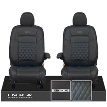Load image into Gallery viewer, All New Ford Transit Custom Front 1+1 Steel Badge INKA Bentley Leatherette Tailored Seat Covers Black MY-2024 (Choice of 7 Colours)