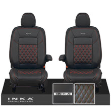 Load image into Gallery viewer, All New Ford Transit Custom Front 1+1 Steel Badge INKA Bentley Leatherette Tailored Seat Covers Black MY-2024 (Choice of 7 Colours)