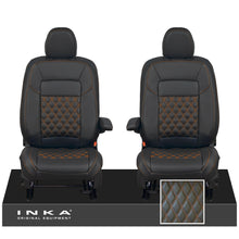 Load image into Gallery viewer, All New Ford Transit Custom Front 1+1 INKA Bentley Leatherette Tailored Seat Covers Black MY-2024 (Choice of 7 Colours)