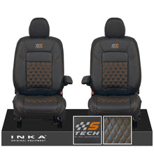 Load image into Gallery viewer, All New Ford Transit Custom Front 1+1 S-TECH INKA Bentley Leatherette Tailored Seat Covers Black MY-2024 (Choice of 7 Colours)