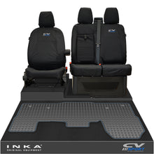 Load image into Gallery viewer, Ford Transit MK8/MK9 INKA Front 1+2 Tailored Waterproof Seat Covers & Tailored Rubber Mat Black MY-2014 Onwards (Choice of 7 Colours)