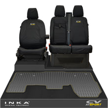Load image into Gallery viewer, Ford Transit MK8/MK9 INKA Front 1+2 Tailored Waterproof Seat Covers & Tailored Rubber Mat Black MY-2014 Onwards (Choice of 7 Colours)