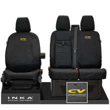 Load image into Gallery viewer, Ford Transit Custom INKA Front Set 1+2 Tailored Waterproof Seat Covers Black - CV Professional Embroidery