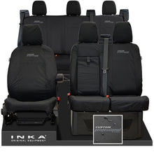 Load image into Gallery viewer, Ford Transit Custom INKA Front 1+2 & Rear Triple Tailored Waterproof Seat Covers Black MY-12-23 (Choice of 7 Colours) - Custom Professional Embroidery