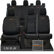 Load image into Gallery viewer, Ford Transit Custom INKA Front 1+2 & Rear Triple Tailored Waterproof Seat Covers Black MY-12-23 (Choice of 7 Colours) - Custom Professional Embroidery