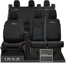 Load image into Gallery viewer, Ford Transit Custom INKA Front 1+2 & Rear Triple Tailored Waterproof Seat Covers Black MY-12-23 (Choice of 7 Colours) - Custom Professional Embroidery