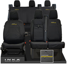 Load image into Gallery viewer, Ford Transit Custom INKA Front 1+2 & Rear Triple Tailored Waterproof Seat Covers Black MY-12-23 (Choice of 7 Colours) - Custom Professional Embroidery