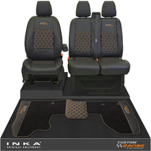 Load image into Gallery viewer, Ford Transit Custom Front 1+2 Bentley Diamond Quilt Tailored Seat Covers & Matching Tailored Floor Mat Black MY2012-23