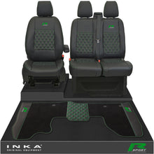 Load image into Gallery viewer, Ford Transit Custom Front 1+2 Bentley Diamond Quilt Tailored Seat Covers & Matching Tailored Floor Mat Black MY2012-23 - R-SPORT Embroidery