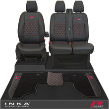 Load image into Gallery viewer, Ford Transit Custom Front 1+2 Bentley Diamond Quilt Tailored Seat Covers & Matching Tailored Floor Mat Black MY2012-23 - R-SPORT Embroidery