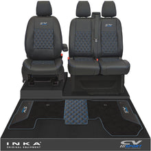 Load image into Gallery viewer, Ford Transit MK8/MK9 Front 1+2 Bentley Diamond Quilt Tailored Seat Covers & Matching Tailored Floor Mat Black MY2014 Onwards
