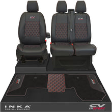 Load image into Gallery viewer, Ford Transit MK8/MK9 Front 1+2 Bentley Diamond Quilt Tailored Seat Covers & Matching Tailored Floor Mat Black MY2014 Onwards