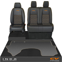 Load image into Gallery viewer, Mercedes Benz Sprinter Front 1+2 Bentley Diamond Quilt Leatherette Tailored Seat Covers & Tailored Rubber Mat Black MY18 To Present Fits All Derivatives (Choice of 7 Colours)
