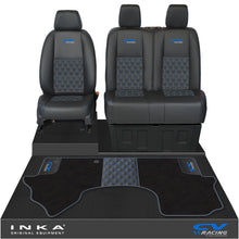 Load image into Gallery viewer, Mercedes Benz Sprinter Front 1+2 Bentley Leatherette Tailored Seat Covers & Matching Tailored Floor Mat Black MY-2018> (7 Colours) - CV Racing Embroidery