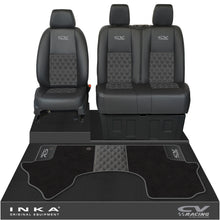 Load image into Gallery viewer, Mercedes Benz Sprinter Front 1+2 Bentley Leatherette Tailored Seat Covers & Matching Tailored Floor Mat Black MY-2018> (7 Colours) - CV Racing Embroidery