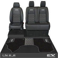 Load image into Gallery viewer, Mercedes Benz Sprinter Front 1+2 Bentley Leatherette Tailored Seat Covers & Matching Tailored Floor Mat Black MY-2018> (7 Colours) - CV Racing Embroidery