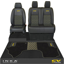 Load image into Gallery viewer, Mercedes Benz Sprinter Front 1+2 Bentley Leatherette Tailored Seat Covers & Matching Tailored Floor Mat Black MY-2018> (7 Colours) - CV Racing Embroidery