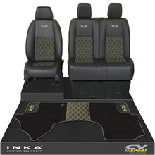Load image into Gallery viewer, Mercedes Benz Sprinter Front 1+2 Bentley Leatherette Tailored Seat Covers & Matching Tailored Floor Mat Black MY-2018> (7 Colours)