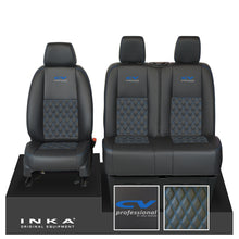 Load image into Gallery viewer, Mercedes Benz Sprinter INKA Front Set Tailored Leatherette Seat Covers Black Bentley Diamond Quilt (7 Colours) with embroidery MY18 to Present Fits All Derivatives - CV Professional Embroidery
