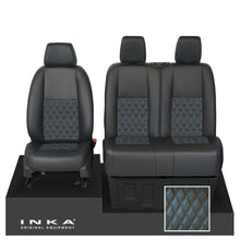 Load image into Gallery viewer, Mercedes Benz Sprinter INKA Front Set Tailored Leatherette Seat Covers Black Bentley Diamond Quilt (7 Colours) with embroidery MY18 to Present Fits All Derivatives