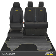 Load image into Gallery viewer, New Mercedes Benz Sprinter INKA Front 1+2 Tailored Waterproof Seat Covers & Tailored Rubber Mat Black MY18 To Present