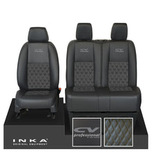 Load image into Gallery viewer, Mercedes Benz Sprinter INKA Front Set Tailored Leatherette Seat Covers Black Bentley Diamond Quilt (7 Colours) with embroidery MY18 to Present Fits All Derivatives - CV Professional Embroidery