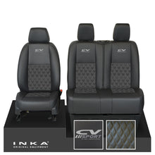 Load image into Gallery viewer, Mercedes Benz Sprinter INKA Front Set Tailored Leatherette Seat Covers Black Bentley Diamond Quilt (7 Colours) with embroidery MY18 to Present Fits All Derivatives